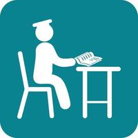 Studying on Desk I Glyph Round Background Icon vector