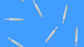 Endless seamless pattern of medical scientific medical items of glass mercury thermometers for measuring temperature on a blue background. Vector illustration
