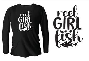 reel girl fish t-shirt design with vector