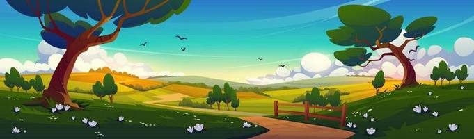 Rural landscape with green trees and fields vector