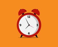 The alarm clock's red wake-up time is isolated on yellow background in a flat style. Vector illustration