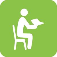 Sitting Man Reading Glyph Round Background Icon vector