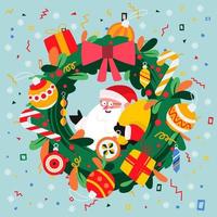 Santa Claus In A Christmas Wreath Border Concept vector