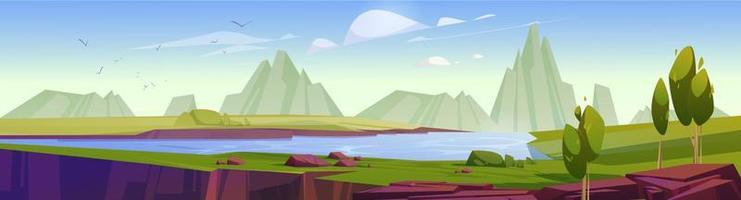 Mountain valley landscape with river and trees vector