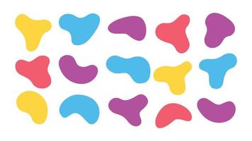Liquid Abstract shapes set. Flat geometric shapes of different colors with black outline in memphis design style. vector
