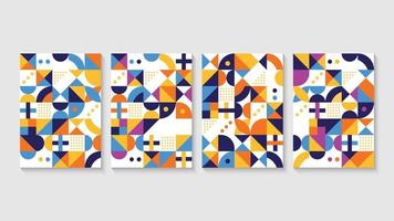 Modern grid flyer with geometric shapes, geometry graphics and abstract background vector set.