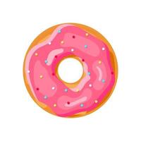 Donut with pink icing. Donut icon. Vector illustration isolated on white background