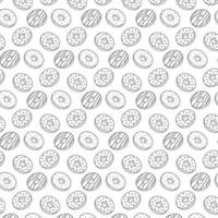 Seamless pattern of falling contour donuts. Design for wrapping paper, packaging, banner, poster, bakery menu. Vector illustration