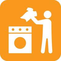 Man Doing Laundry Glyph Round Background Icon vector