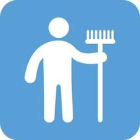 Man Holding Mop Glyph Round Background Icon vector