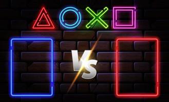 Versus Screen Design Banner With Game Console Joystick Glowing Neon Buttons Signs. Easy to Edit. Vector Illustration