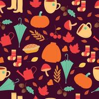 Seamless autumn pattern on a dark background. Vector illustration.