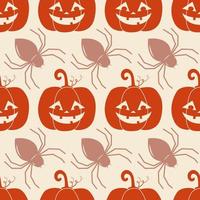 Halloween seamless pattern vector. Pumpkin lantern and spider in flat style endless background vector