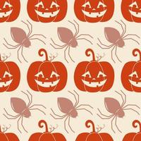 Halloween seamless pattern vector. Pumpkin lantern and spider in flat style endless background vector