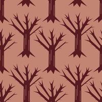 Dry tree vector seamless pattern. Cartoon dead tree endless background for Halloween