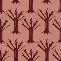 Dry tree vector seamless pattern. Cartoon dead tree endless background for Halloween