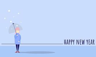 Happy new year background and copy space area with umbrella girl in the snow vector