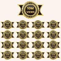 million views celebration background design banner 10m views to 30m views label vector