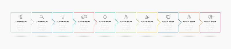 Business Infographics template. Timeline with 10 steps, options and marketing icons .Vector linear infographic with two circle conected elements. Can be use for presentation. vector