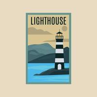 lighthouse  vintage poster vector illustration design, landscape   beach  design