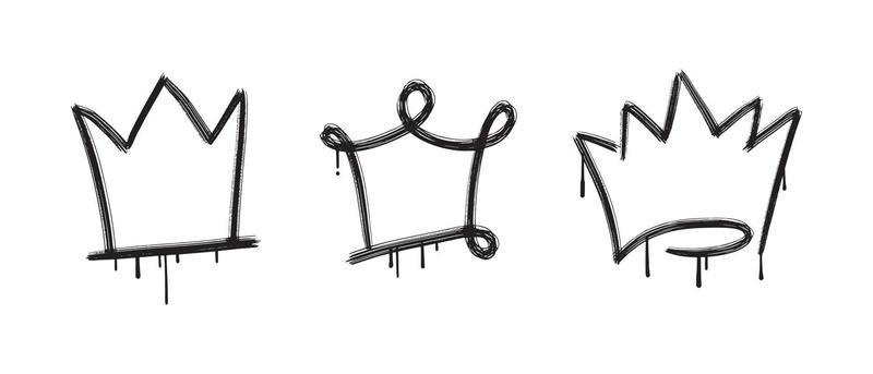 collection of Spray painted graffiti crown sign in black over white.