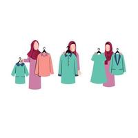 Set of Hijab Woman Character Selling Clothes vector