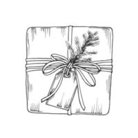 caja de regalo con cinta. boceto de garabato dibujado a mano. artículos de vacaciones aislados. imagen vectorial vector