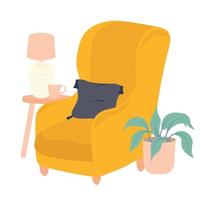 sillón moderno con almohada decorativa. muebles cómodos, modernos y acogedores en estilo hygge. ilustración de stock vectorial. Aislado en un fondo blanco. vector