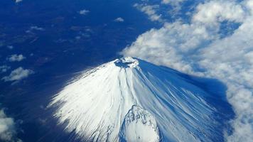 Top view angle of Mt. Fuji mountain and white snow photo