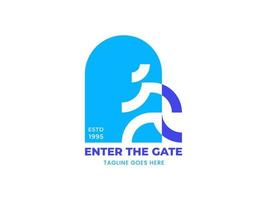 Enter the Gate Logo Vector Icon Illustration, this logo represents the shape of a person walking through the gate, this logo is designed in a negative space style, Suitable for your corporate identity