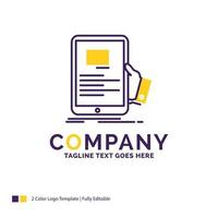 Company Name Logo Design For forum. online. webinar. seminar. tutorial. Purple and yellow Brand Name Design with place for Tagline. Creative Logo template for Small and Large Business. vector