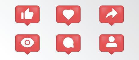 paquete de iconos de símbolo de notificación de redes sociales 3d vector
