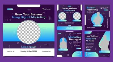 Collection of social media post banner templates. Perfect for business webinars, marketing webinars, online class programs, etc. vector