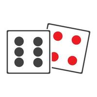 Dices sign icon. Casino game symbol. Flat dice icon. Round button with flat game icon Vector