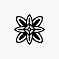 Black Mandala Tribal Flower Symbol Logo on White Background. Stencil Decal Tattoo Design. Flat Vector Illustration.