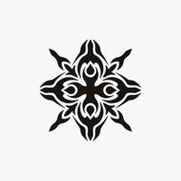 Black Mandala Trident Symbol Logo on White Background. Stencil Decal Tattoo Design. Flat Vector Illustration.