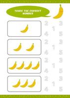 preschool counting learn worksheet tracing writing number activity vector template with cute banana cartoon illustration for child kids