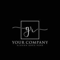 GR Initial handwriting minimalist logo vector