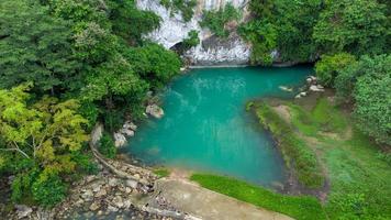 Aerial view of Pucok Krueng tourist attraction, the lake water is green tosca photo