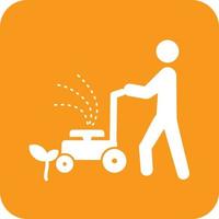 Person Mowing Grass Glyph Round Background Icon