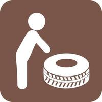 Fixing Punctured Tyre Glyph Round Background Icon vector