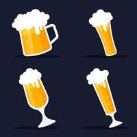 colección de vasos de cerveza con espuma o espuma. juego de tazas de cerveza. bebida alcohólica en bar, pub y restaurante. símbolo de bebida para celebración. ilustración vectorial de dibujos animados. icono gráfico plano. vector