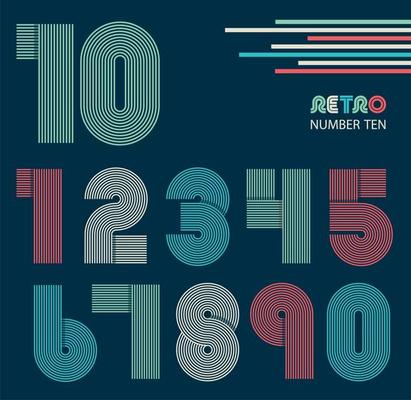 Retro stripes numbers set on blue