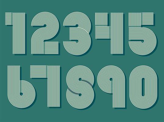 Retro stripes numbers set in retro style