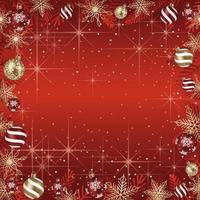 Abstract Vector Square Frame Illustration With Christmas Balls And Luminous Red Background.