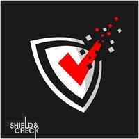 logo or icon check and shield in blue and red