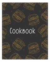 fondo de libro de cocina con hamburguesa naranja dibujada a mano. vector