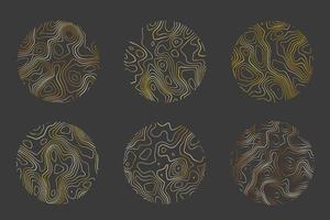 Wood texture with topography lines. Organic ripple wavy patterns. Tree rings set. Vector doodle illustration with metal gradient.