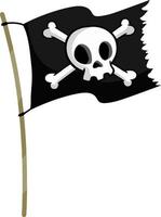 bandera pirata. cráneo y huesos en cinta negra. elemento de la muerte. emblema y símbolo de robo y ladrón. ilustración plana de dibujos animados. bandera pirata vector