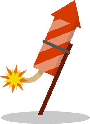 Rocket for fireworks. Firecracker and explosion. Cartoon flat illustration. Flying red object. Celebration and entertainment
